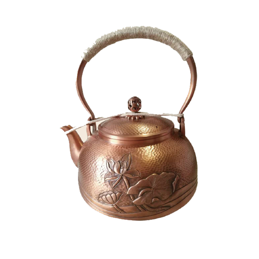 紫铜锻錾荷趣茶壶