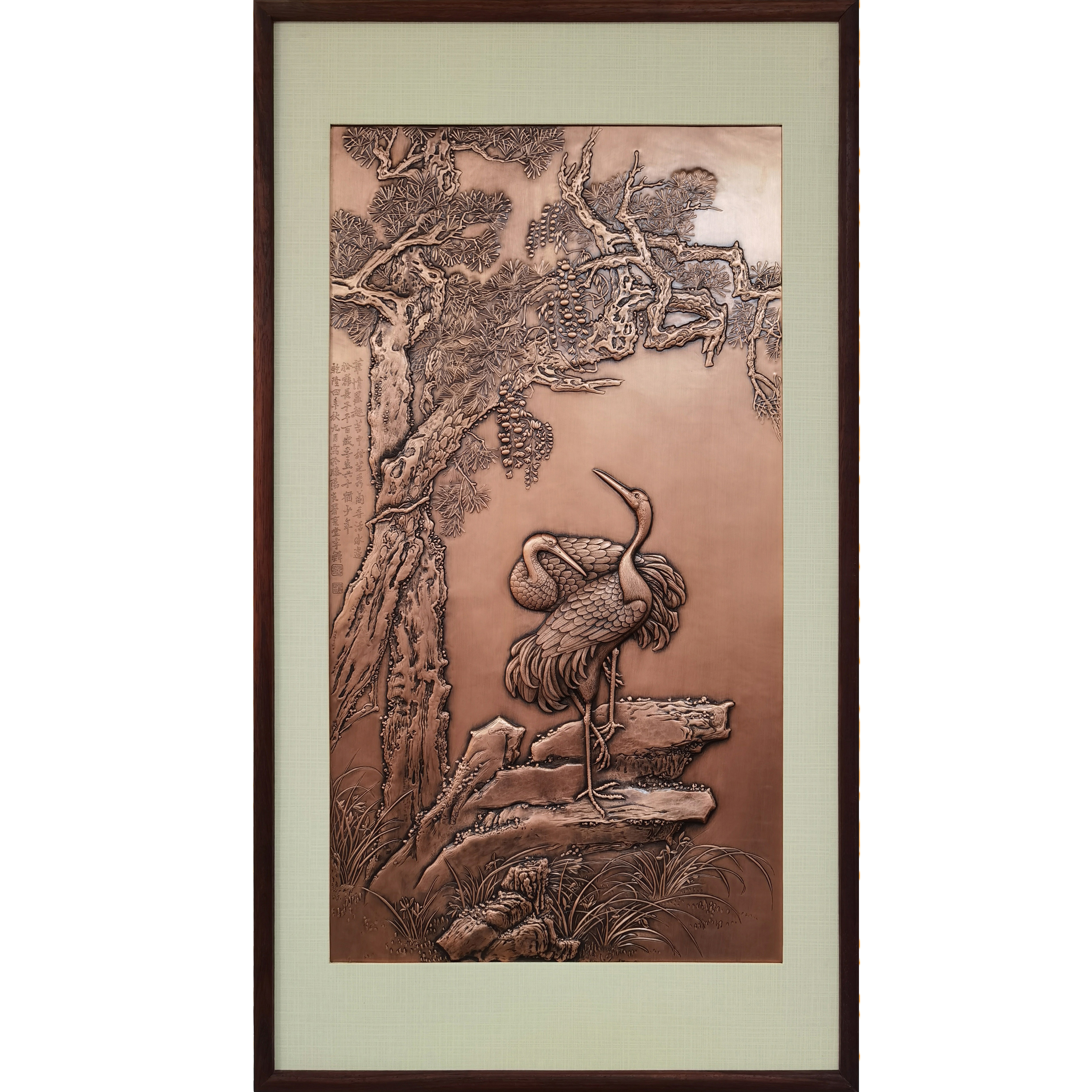 《松鹤延年》紫铜壁画